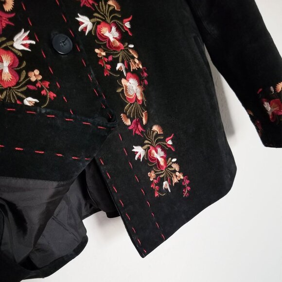 Bernardo Women's XL Suede Genuine Leather Floral Embroidered Jacket Coat Black - Picture 11 of 16